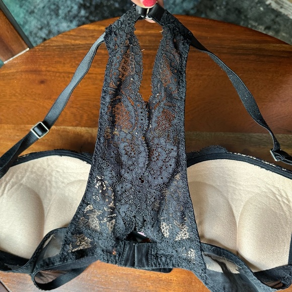 Victoria's Secret Bombshell Plunge Bra Black Leather Lace High Back Razorback - Picture 7 of 9